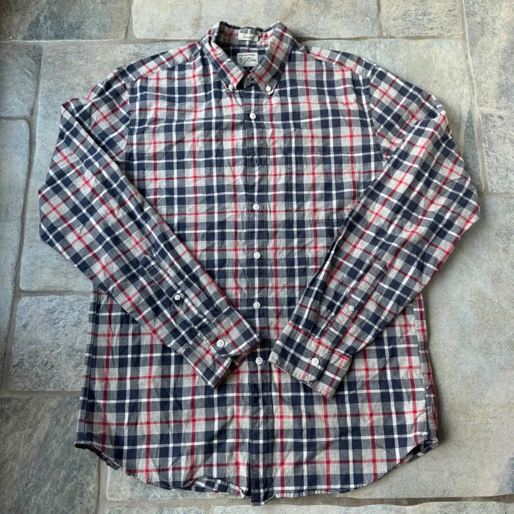 J.Crew Classic Fit Plaid‎ Button Down Shirt Men's M 100% Cotton Long Sleeve